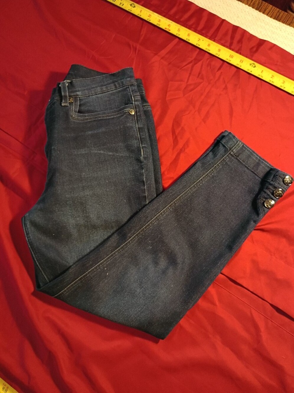 DG2 by Diane Gilman Dark Indigo Straight Leg Jeans with Ankle Buttons